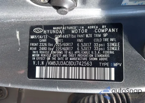 2013 Hyundai Tucson Gls z USA, uszkodzony, nr VIN KM8JU3AC8DU742563